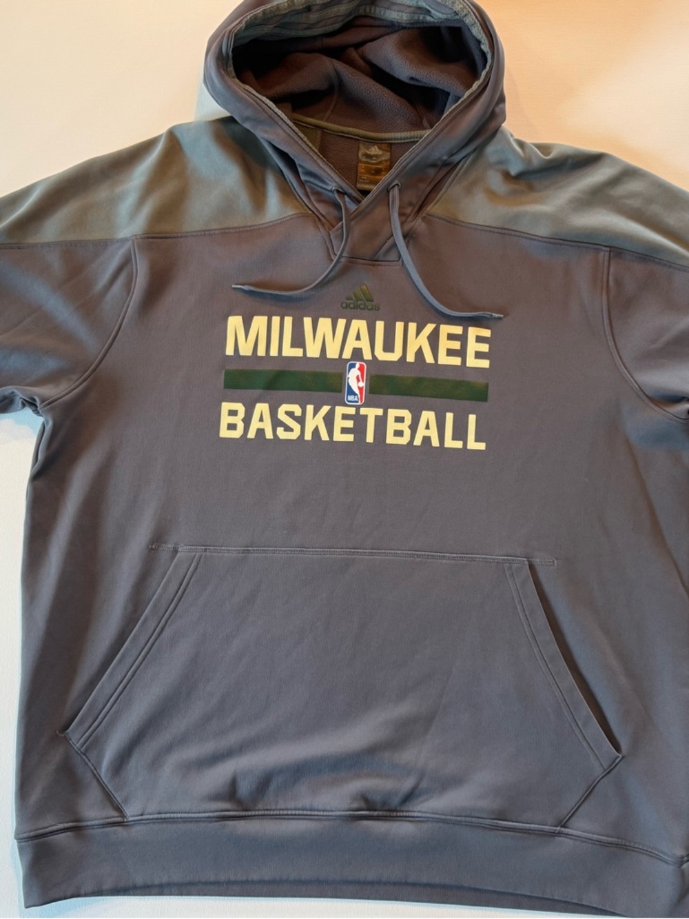 adidas Gray Milwaukee Basketball Hoodie with Green Accents